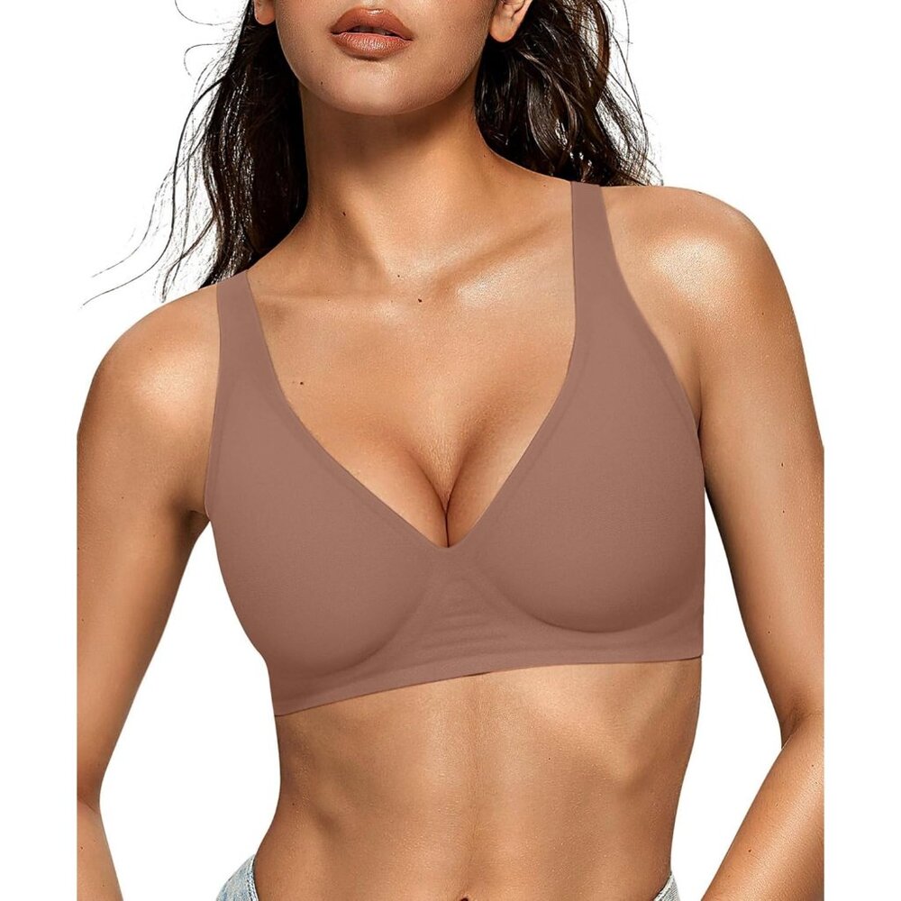 Womens Deep V Bras Wireless Comfortable Bra Supportive No Underwire Bras Tshirt